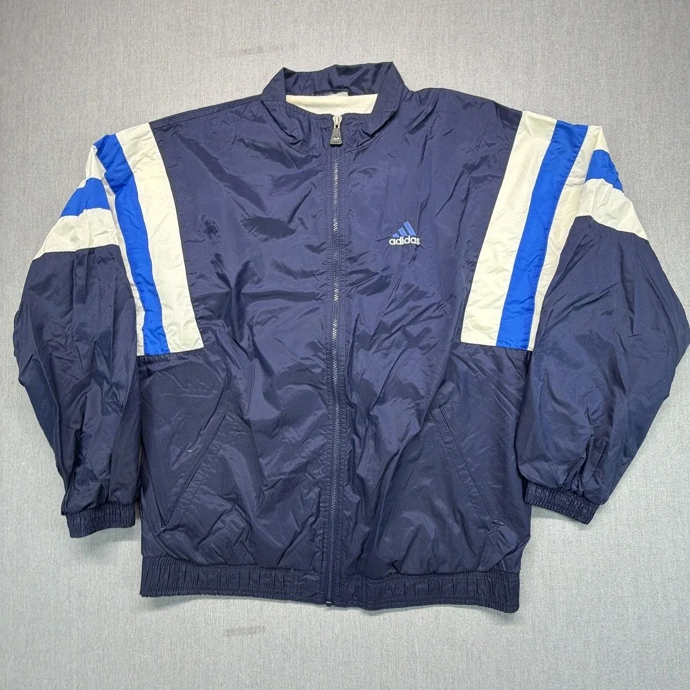 Vintage Adidas Jacket Mens Large Stripes 90s‎ Windbreaker